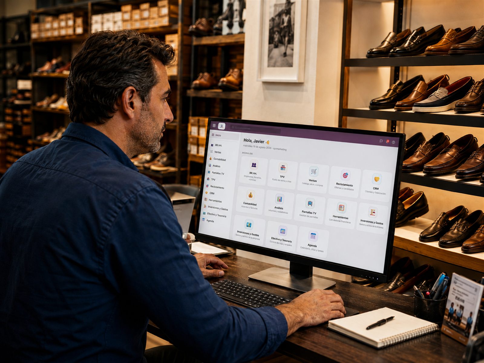 Mostrador de una tienda con el TPV de OptimusPlanner